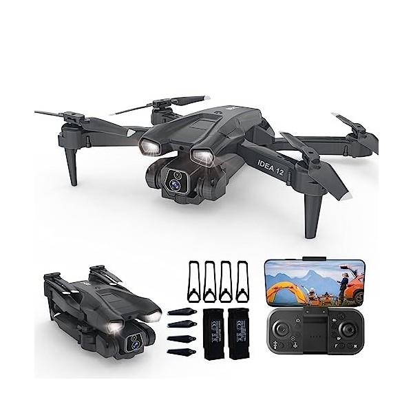 Drone avec Caméra HD 2 Caméras Mini Drones Enfant Lentille réglable électriquement à 135° RC FPV WIFI Jouets Quadcopter Pliab