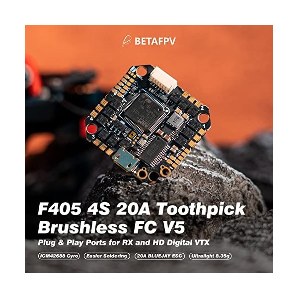 BETAFPV F405 2-4S 20A Cure-dents Brushless Flight Controller V5 avec ICM42688 Gyro BLUEJAY ESC pour DIY 2-4S 2-4inch Toothpic