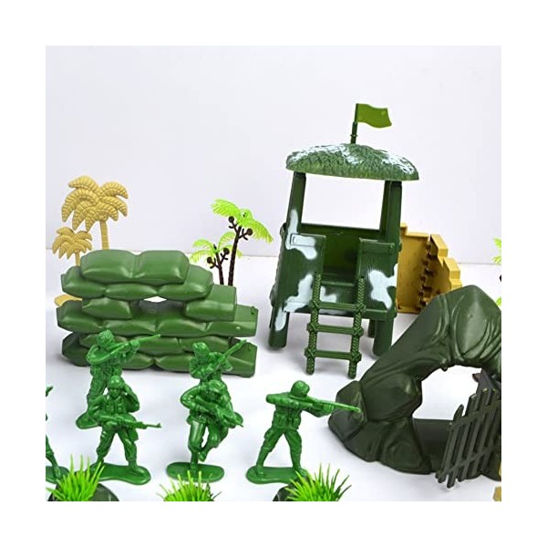 LICHENGTAI 100 pièces Figures Action Army Ensemble, Coffret Set de Jeu Militaire avec Soldats Tanks Avions Drapeaux, Soldat F