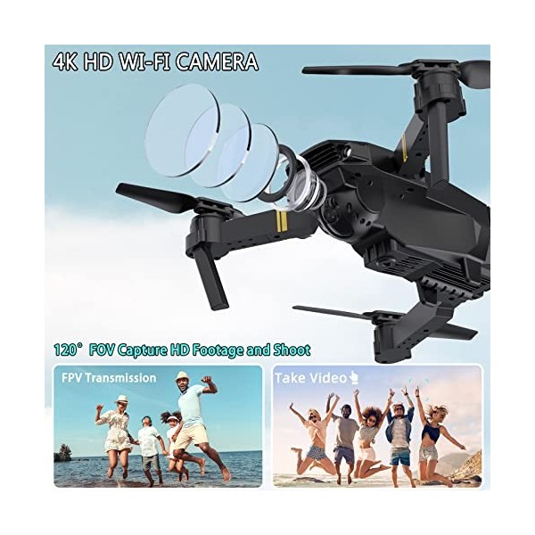 Drone avec caméra 4K HD 1080P débutant RC Quadcopter, drone pour enfants, FPV Live Video, Altitude Hold, One Key Take Off/Lan