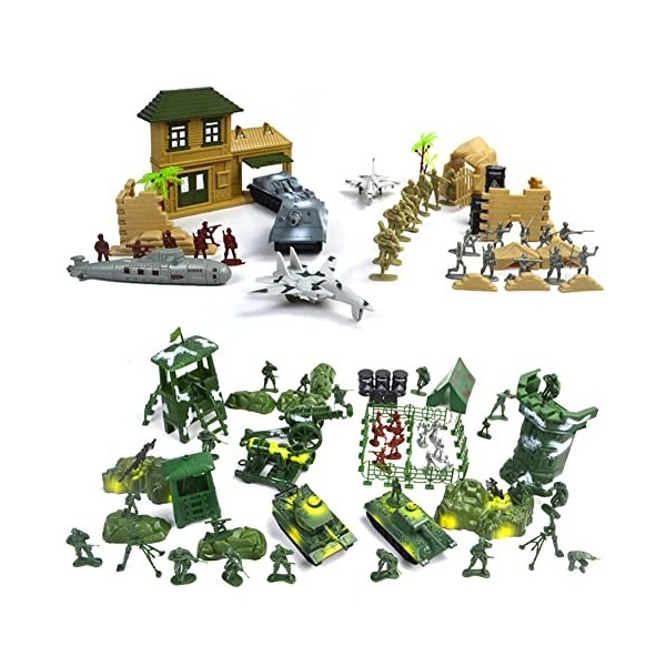 LICHENGTAI 300 pièces Figures Action Army Ensemble, Coffret Set de Jeu Militaire avec Soldats Tanks Avions Drapeaux, Soldat F