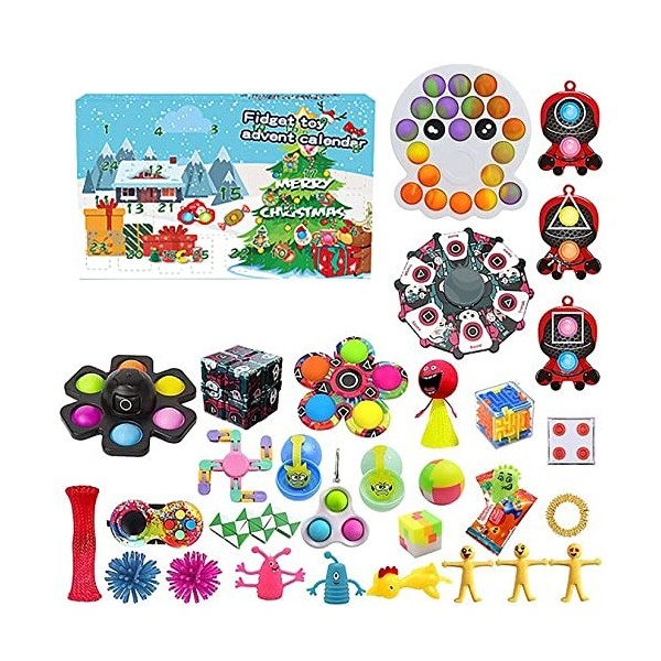 BRAINYTOYS Squide Pop Jeu Push Pop Toys Calendrier LAvent 2022 Fidget TV Sensory Unzip Jouet Squid It Jeu Pop Fidget Toys fo