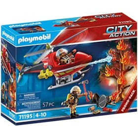 Playmobil 71195 Hélicoptère Bombardier des Pompiers- City Action, Les Pompiers, Les Secouristes Ville et Métiers