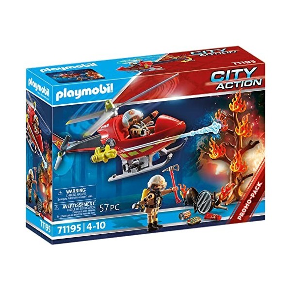 Playmobil 71195 Hélicoptère Bombardier des Pompiers- City Action, Les Pompiers, Les Secouristes Ville et Métiers