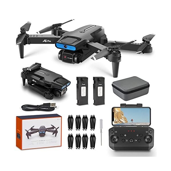 NMY A6 Pro Drone Avec Caméra 2k HD, Transmission En Direct 5G WiFi FPV, 40 Minutes De Vol Avec 2 Batteries, Drone Télécommand
