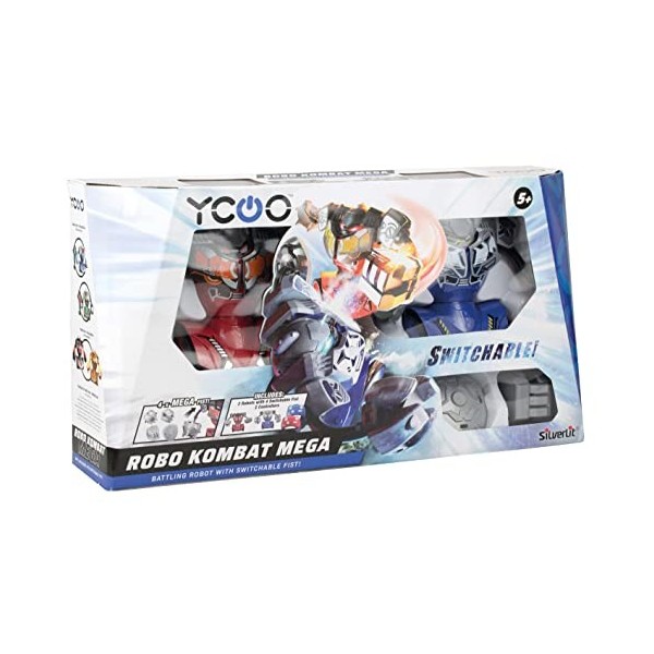 YCOO Pack 2 Robots Kombat Méga Télécommandés 16 cm, Poings Interchangeable, Jouet avec Effets sonores Et Lumineux, Dès 5 Ans