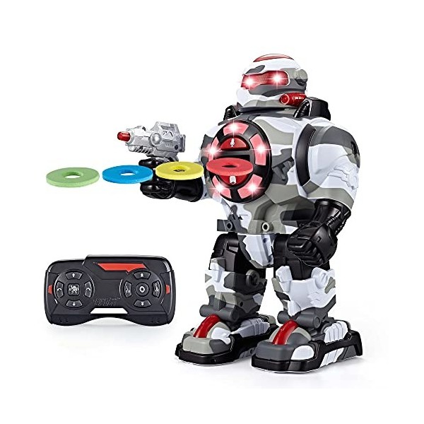 Think Gizmos RoboShooter - Super Jouet Robot Télécommandé avec Enregistrement Vocal, Disques en Mousse à Tir Rapide - Robot E