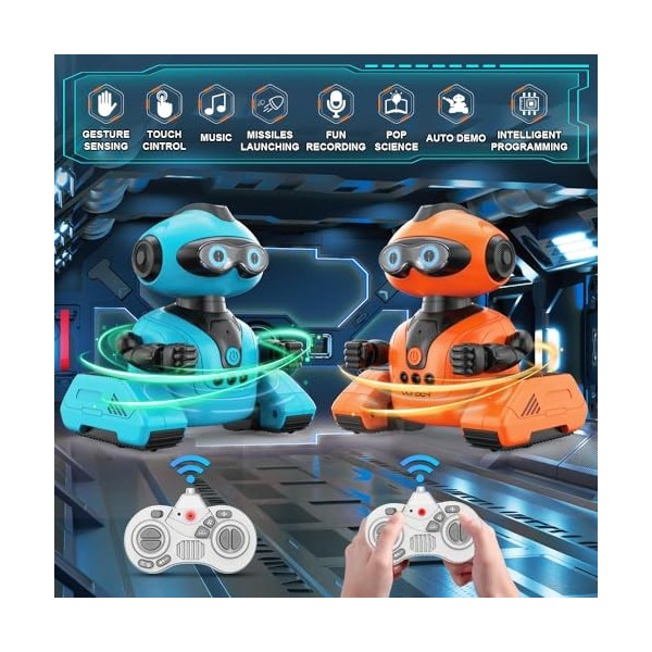 VATOS Lot de 2 robots pour enfants - Jouet télécommandé avec yeux LED - Musique - Dance et reconnaissance des gestes - Progra