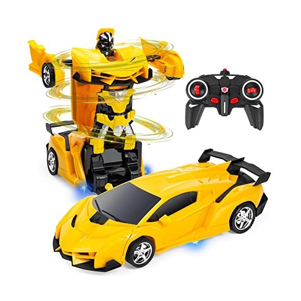 Highttoy Voiture Télécommandée pour Enfants 3-12 Ans,Voiture Robot Transformable Transformateur Voiture RC 2.4GHz Rotation à 