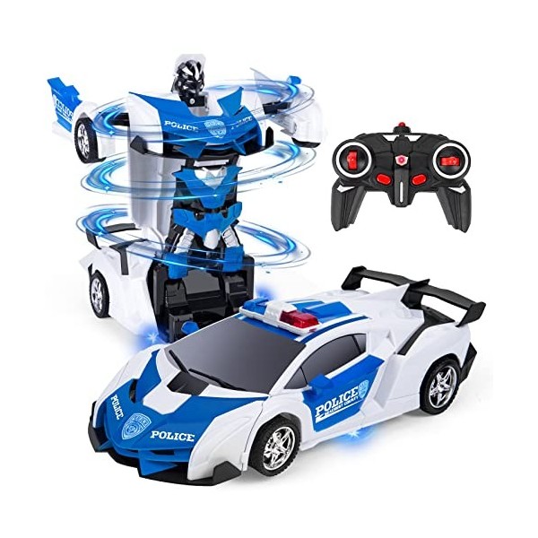 Highttoy Voiture Télécommandée pour Enfants 3-12 Ans,Voiture Robot Transformable Transformateur Voiture RC 2.4GHz Rotation à 