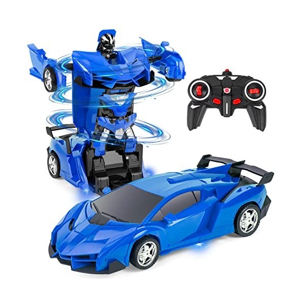 Highttoy Voiture Télécommandée pour Enfants 3-12 Ans,Voiture Robot Transformable Transformateur Voiture RC 2.4GHz Rotation à 