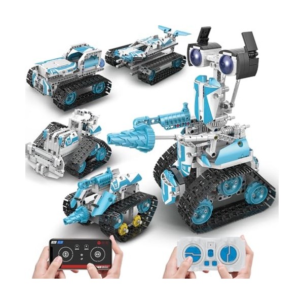 BEHOWL Stem Robot programmable, Bloc de Construction avec télécommande et Commande APP, Jouet éducatif 5 - en - 1 pour Les ga