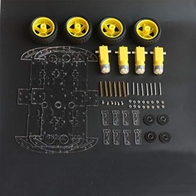 4 roues 2 couches Robot Smart Car Châssis Kits avec Encodeur de Vitesse pour Arduino DIY Jaune 