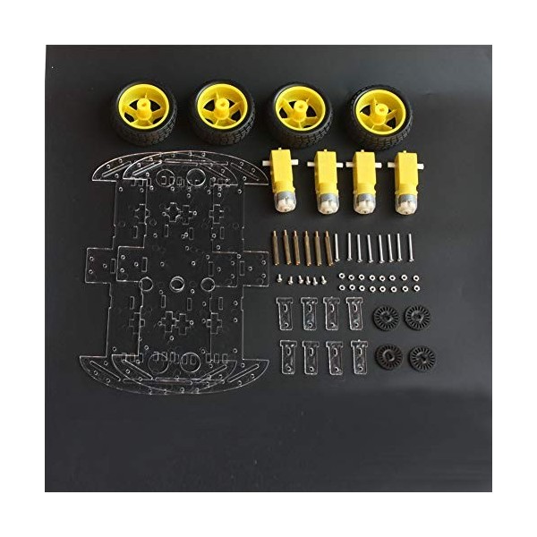 4 roues 2 couches Robot Smart Car Châssis Kits avec Encodeur de Vitesse pour Arduino DIY Jaune 