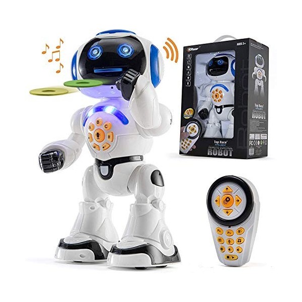 Top Race Robot jouet parlant, marche, commande à distance, danse, chante, lit des histoires, test de mathématiques, lancer de