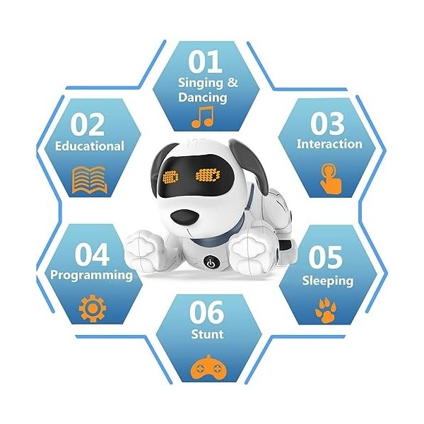PRANITE Robot chien programmable, jouet chien avec télécommande, chant, danse, musique et commande vocale interactive, garçon