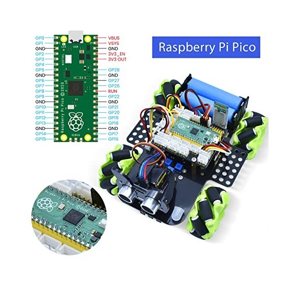 KEYESTUDIO 4WD Mecanum PICO Robot Car pour Raspberry Pi, Programmation électronique Robotique MicroPython/C+ Facile à Apprend