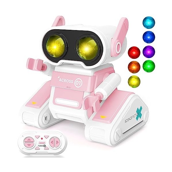 SIVQIKE Robot pour Jouets,Robot télécommandé Rechargeable avec 7 Yeux LED de Couleur et Musique,80 Minutes de Jeu pour Enfant