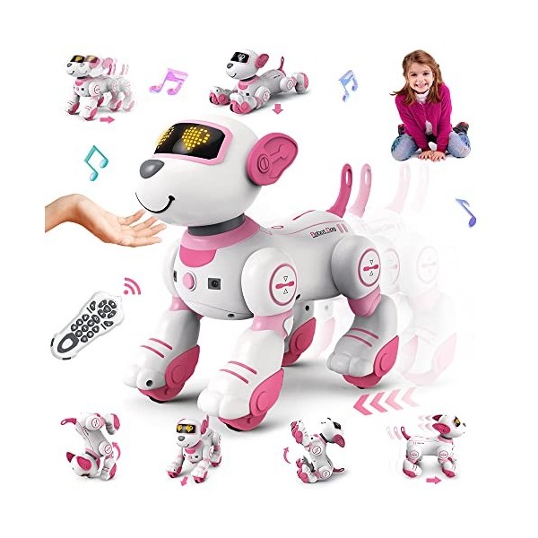 VATOS Jouet Robot Chien Télécommandé Enfants - Interactif Chien Robot Programmable 17 Fonctions, Intelligent Marchant Chien C
