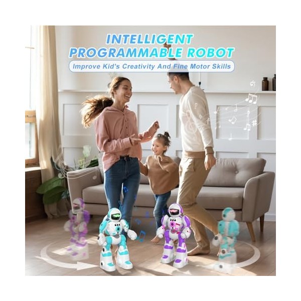 VATOS Robot télécommandé pour enfants, 2 en 1 2,4 GHz avec changement de voix et enregistreur, mouvement de la main programma