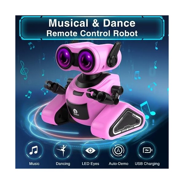 Yerloa Robot Enfant Jouet Fille 4 5 6 7 8 Ans, Jeux Robots Telecommande Rechargeables avec Autocollant.Danse et Musique, Joue