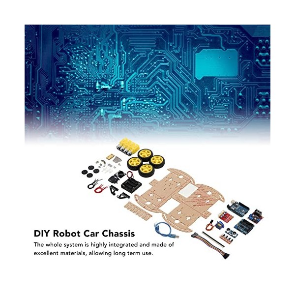 Kit de Châssis de Voiture Robot Intelligent Bricolage, Plate-Forme de Voiture Intelligente avec Moteur de Suivi 4WD avec Roue