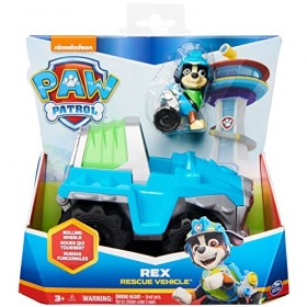 La Pat Patrouille - Paw Patrol - Voiture + Figurine Rex - Voiture de 15 cm avec 1 Figurine À Collectionner - Personnage Pat
