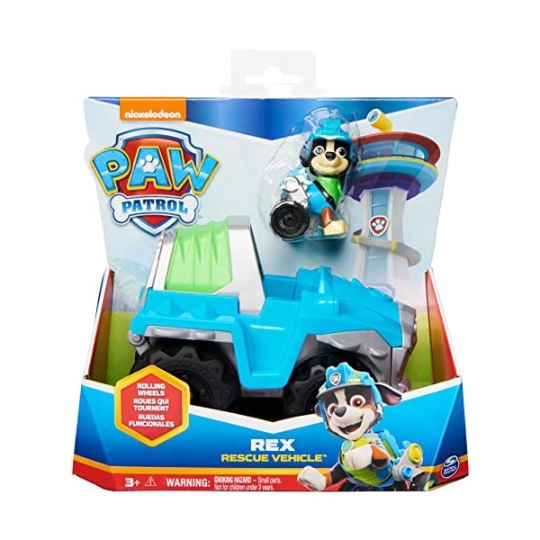 La Pat Patrouille - Paw Patrol - Voiture + Figurine Rex - Voiture de 15 cm avec 1 Figurine À Collectionner - Personnage Pat