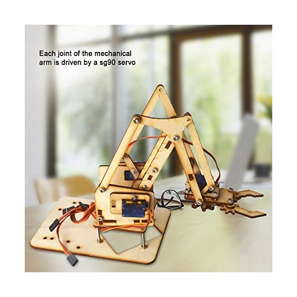 Robot Arm Kit, 4 DOF Wood Robotic Mechanical Arm sg90 Servo for Arduino Raspberry Pi SNAM1500, for Students, DIY Enthusiasts,