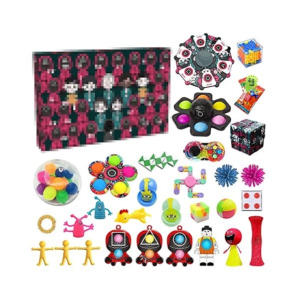 BRAINYTOYS Calendrier LAvent 2022 Novelty Squid Toys for garçons 3-12 Figurines Set Jeu Cadeau Décompression Push Pop Fidget