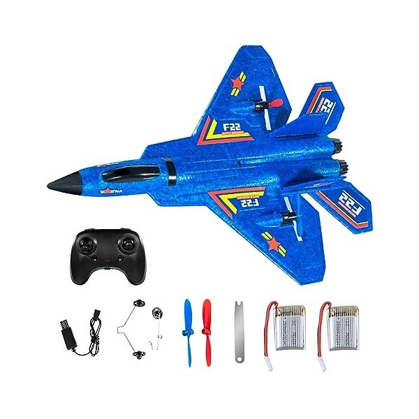 Avion télécommandé militaire bleu - jouets enfants Destockage
