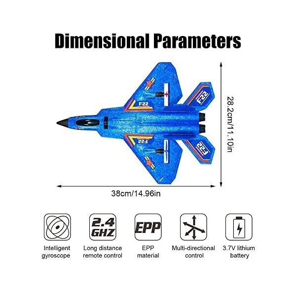 NAVESO Avion F22 Rc, 2.4 GHZ Avion de Chasse Télécommandé F22, 3 CH Avion Télécommandé Raptor Fighter Planeur Volant Télécomm