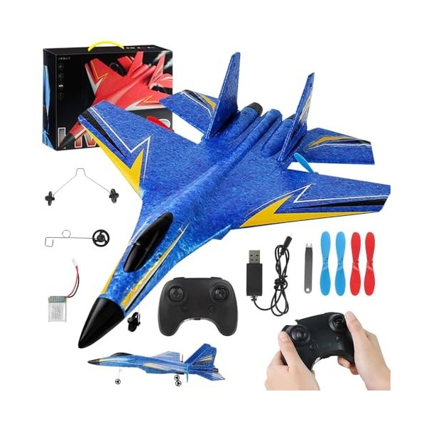 CLIUNT Avion F22 RC,Avion de Chasse Radiocommandé,2,4 GHz Avion Télécommandé,2 CH Avion Télécommandé,pour Adultes Enfants, Ga