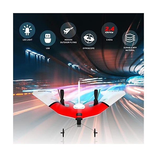 Ushining Avion Télécommandé, 2,4 GHz Avion RC Rechargeable avec Gyroscope Intégré Barre Anticollision, Matériau Léger et Dura