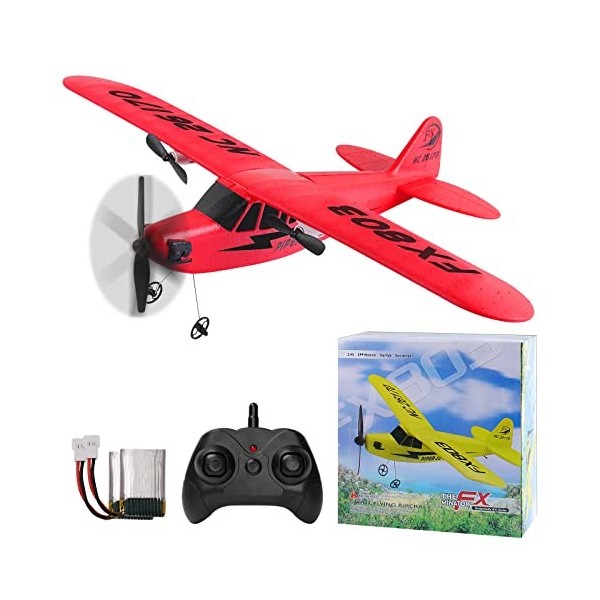 Avion radiocommandé 2 CH 2,4 GHz RC avion rtf pour débutants, enfants et adultes, jouet avion avec charge USB Rouge