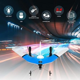Ushining Avion Télécommandé, 2,4 GHz Avion RC Rechargeable avec Gyroscope Intégré Barre Anticollision, Matériau Léger et Dura