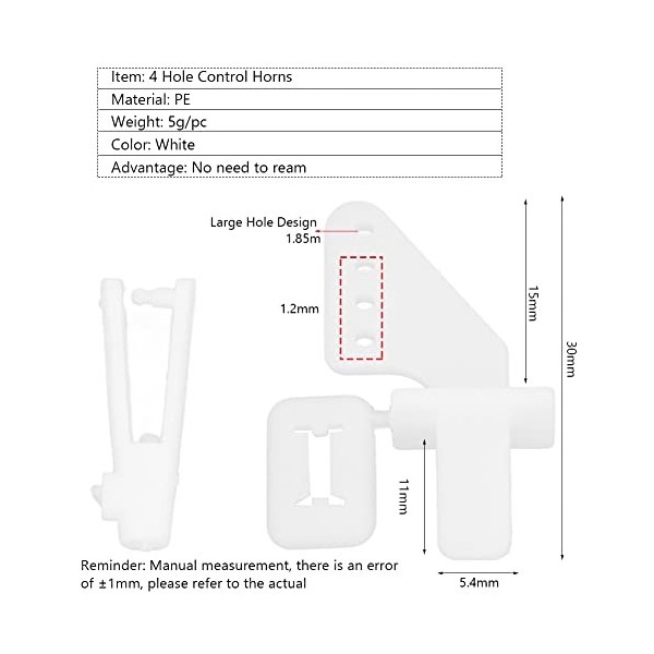 Dilwe Kit de Klaxons et Chape de Commande, 20 Ensembles KT Angle de Gouvernail 4 Trous Klaxons de Commande RC Avion Aile Mise