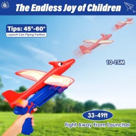 Dinosaure Avion Polystyrene Planeur avec Pistolet Catapulte，3 Pcs Avion en Mousse Jouet Enfant Volant Jeu de Lancer, Jeux Ext