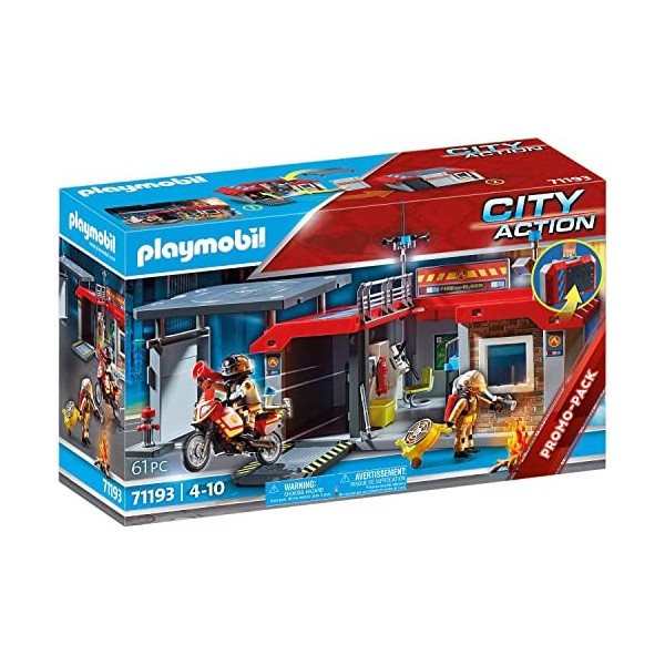 PLAYMOBIL 71193 Caserne de pompiers transportable- - Les pompiers -