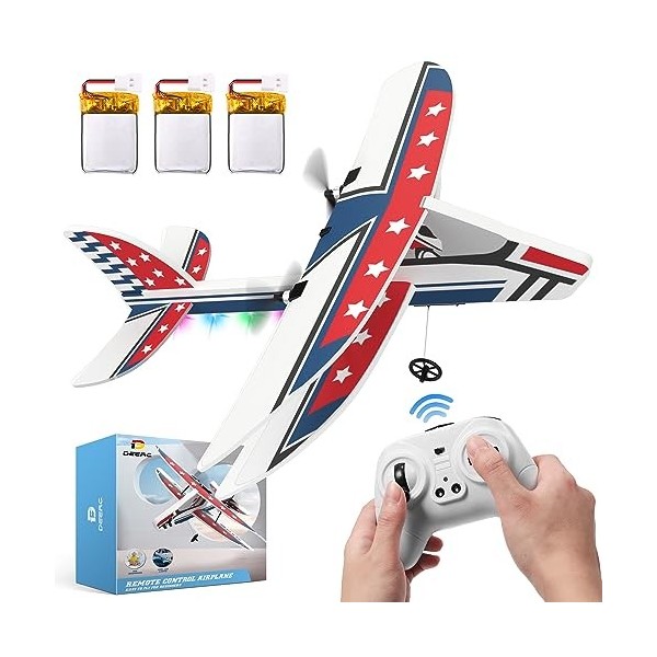 DEERC Avion RC, Avion télécommandé 2,4 GHz avec 3 Batteries et stabilisateur gyroscopique à 6 Axes, Jouet de Planeur RC RTF 2