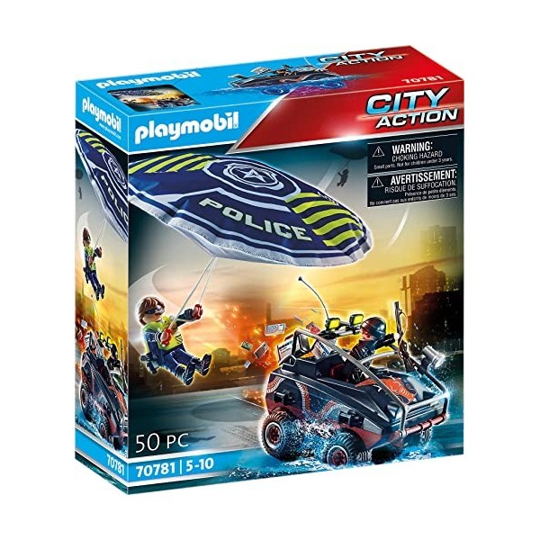 Playmobil 70781 Policier Parachutiste et Quad des Bandits- City Action - Les policiers - Poursuite Parachute