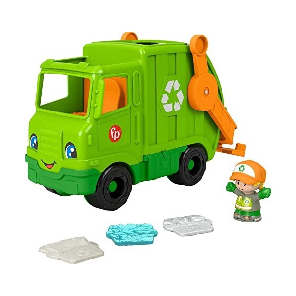 Fisher-Price Little People Recycling Truck, Push-Along Musical Toy with Figure for Toddlers and Preschool Kids Ages 1 to 5 Ye