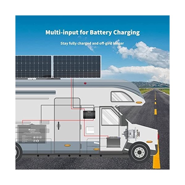 Renogy Chargeur de Batterie Embarqué 12V 50A DC-DC avec MPPT pour Batteries Gel, AGM et Lithium Utilisant Une Charge en Plusi