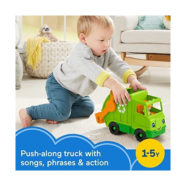 Fisher-Price Little People Recycling Truck, Push-Along Musical Toy with Figure for Toddlers and Preschool Kids Ages 1 to 5 Ye