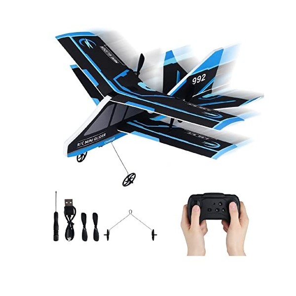 Jouet avion RC pour enfants, 2,4 GHz, rechargeable, matériau MPP, anti-chute, facile à voler, jouet pour débutants, bleu 992 