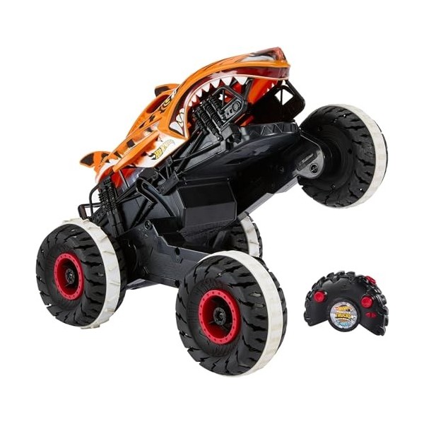 Hot Wheels Monster Trucks L’Inarrêtable Tiger Shark, Véhicule radiocommandé tout-terrain avec 4 roues motrices, Jouet Enfant,