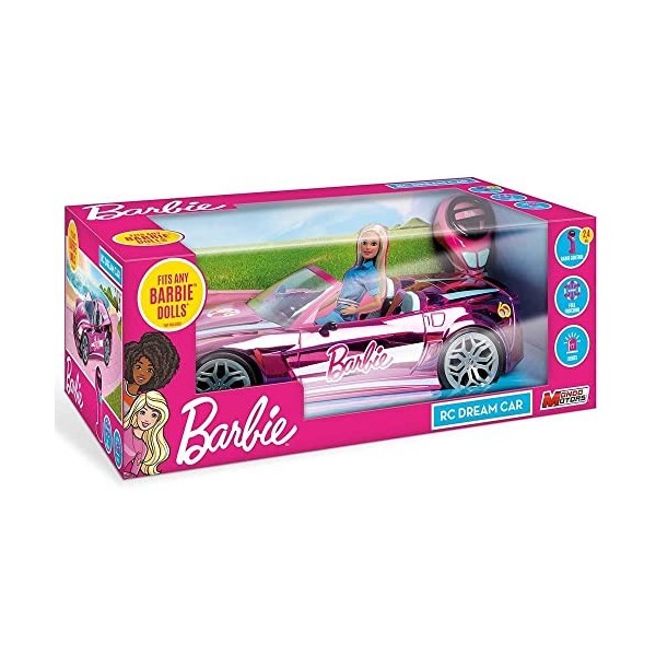 MONDO- Barbie Dream Car 43cm Voiture radiocommandée-Cabriolet Sport-lumières-Jouet Enfant-3 Ans et Plus, 63619