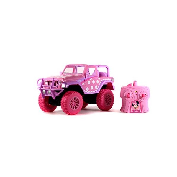 Dickie 253076000 The Minnie Mouse Télécommande Jeep Wrangler 1:24, Blanc, Rose, Violet