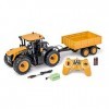 Carson 500907654 1:16 RC Tracteur JCB avec remorque 2.4G 100% RTR - Véhicule télécommandé, Tracteur avec Fonctions Son et lum