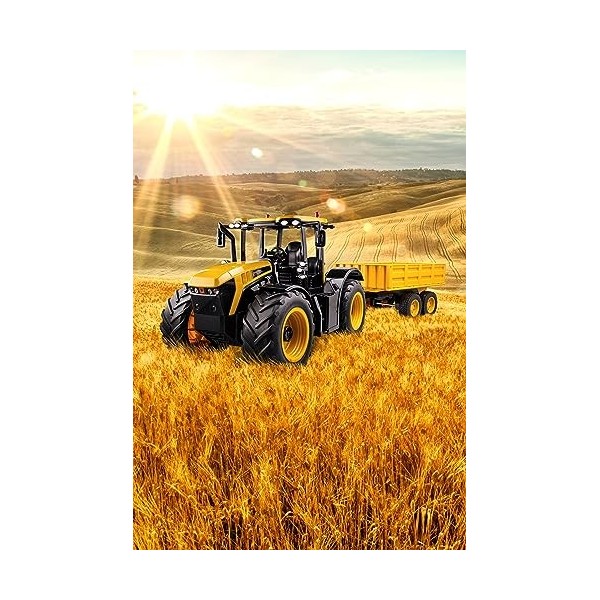 Carson 500907654 1:16 RC Tracteur JCB avec remorque 2.4G 100% RTR - Véhicule télécommandé, Tracteur avec Fonctions Son et lum